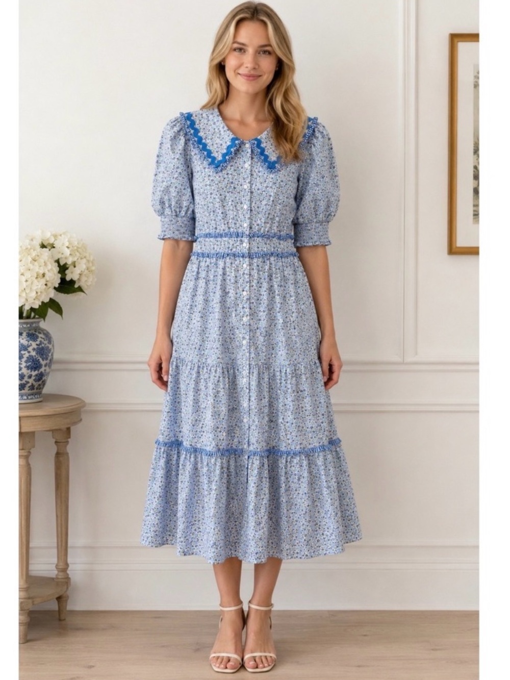 Tuckernuck Hyacinth House Blue Floral Midi Dress 💙 - Picture 2 of 8